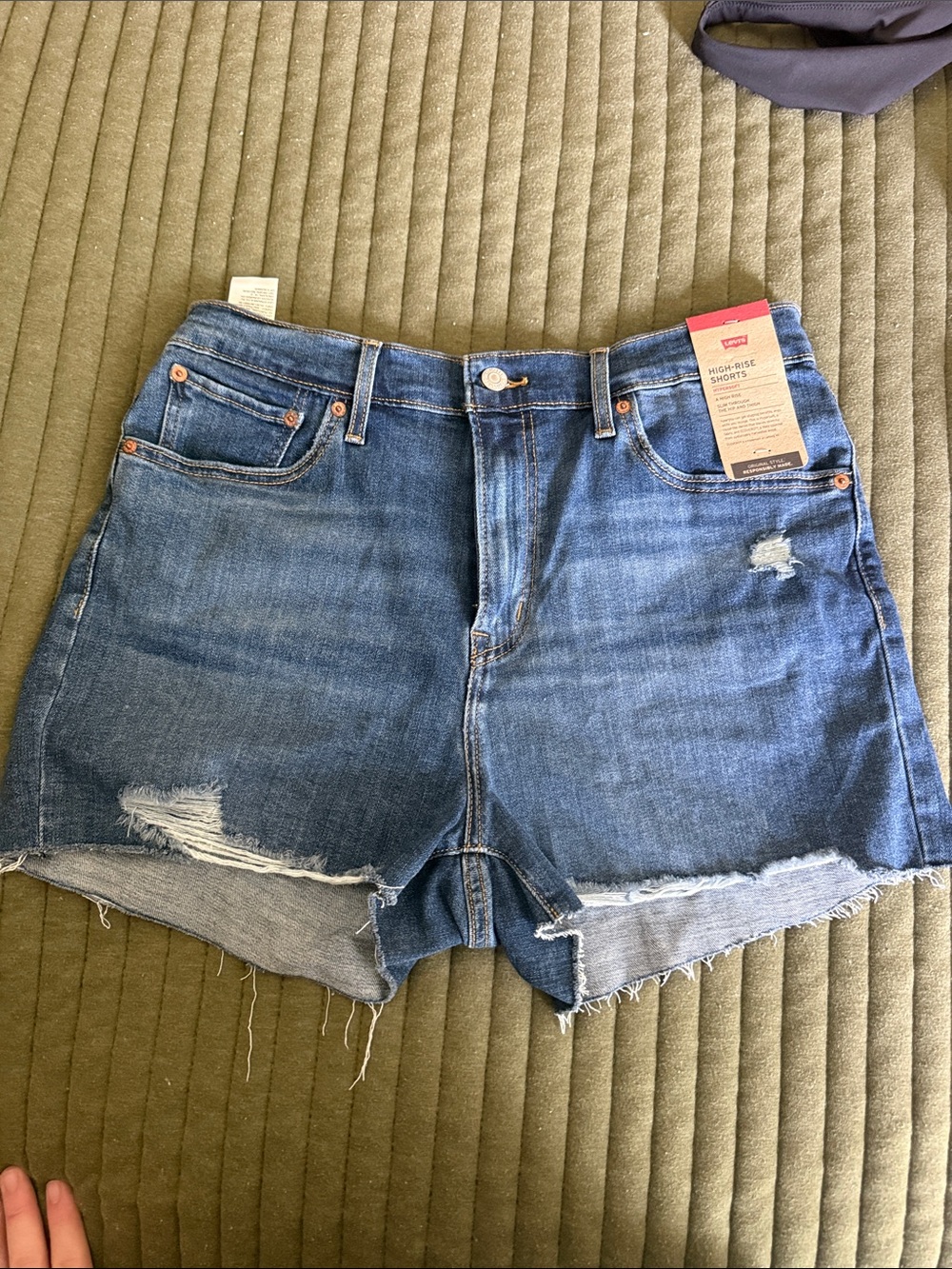 Levi's Distressed High-Rise Denim Shorts - Blue